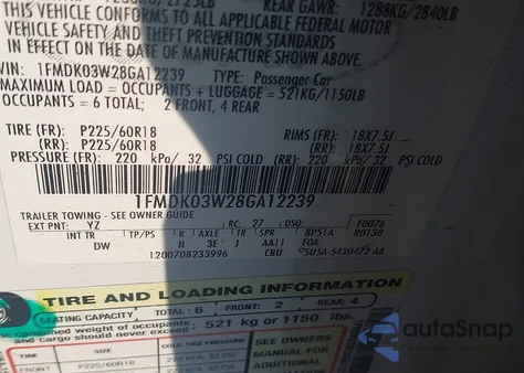 2008 Ford Taurus X Limited из США, поврежденный, VIN 1FMDK03W28GA12239